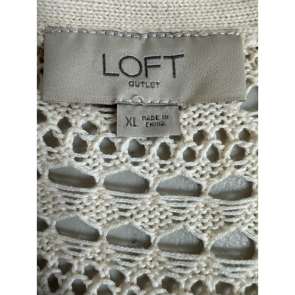 Loft Long Cotton Pointelle Knit Cardigan Womens Size XL Bohemian Festival - Picture 9 of 10